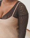 BASERANGE France organic cotton 25 early spring lace stitching long-sleeved T-shirt BAS-TONLS-LA-SU25-BLACK